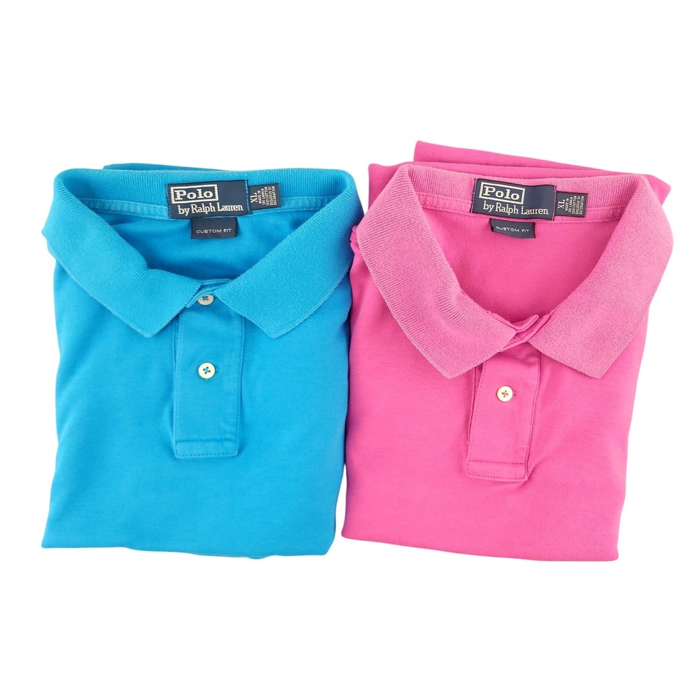 Polo By Ralph Lauren Polo Shirt Mens XL Blue Pink Cotton Pony Logo Lot Of 2 Top